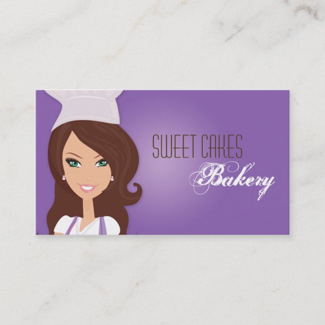 Brunette Baker Lila Brow Kopp Cakes Affärskort Visitkort (Framsida)