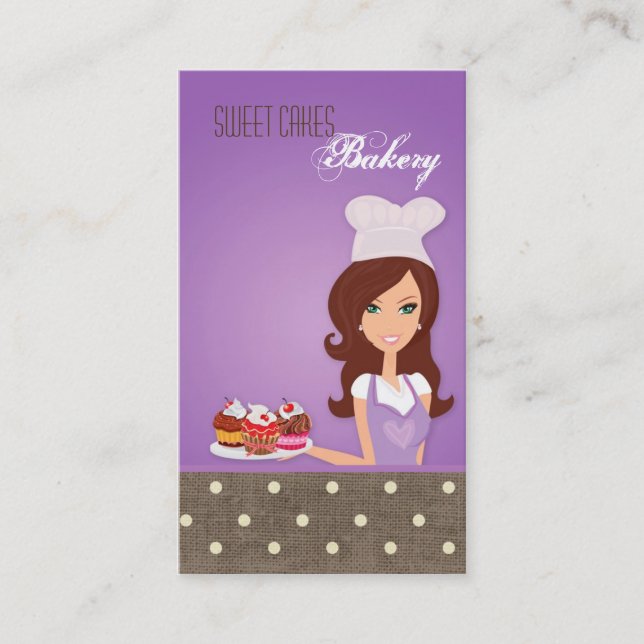 Brunette Baker Lila Brow Kopp Cakes Affärskort Visitkort (Framsida)