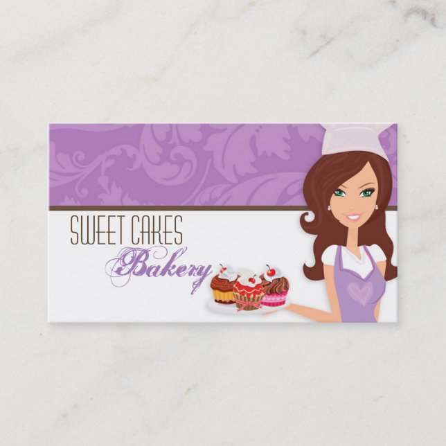 Brunette Baker Lila Brow Kopp Cakes Affärskort Visitkort (Framsida)