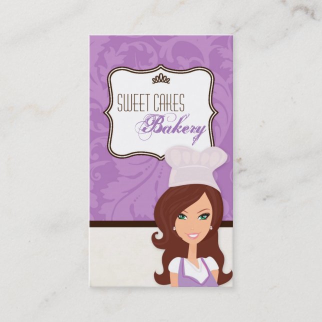Brunette Baker Lila Brow Kopp Cakes Affärskort Visitkort (Framsida)