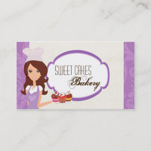 Brunette Baker vid Lila Kopp Cakes Affärskort Visitkort