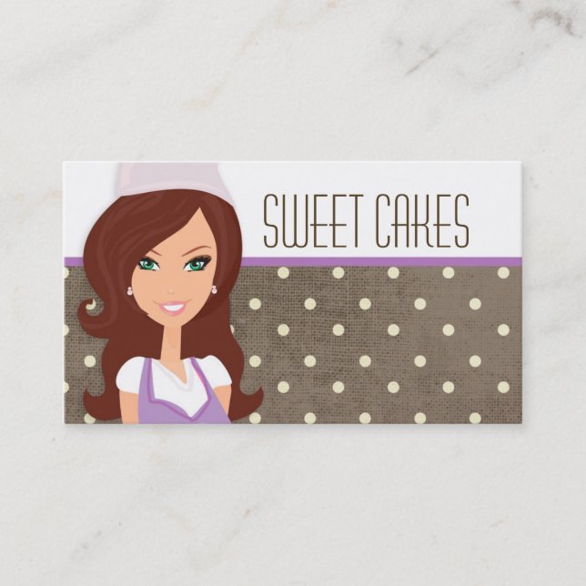 Brunette Baker vid Lila Kopp Cakes Affärskort Visitkort (Framsida)