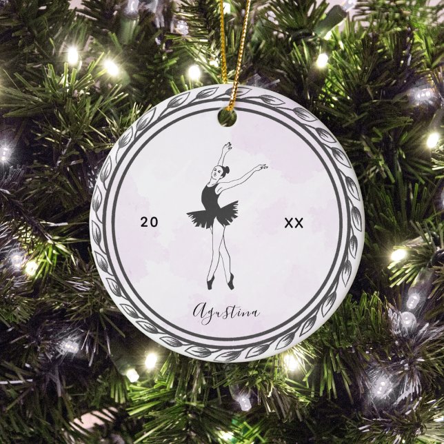 Brunette Balerina Silhouette Ballet Dancer Namn Julgransprydnad Keramik (Skapare uppladdad)