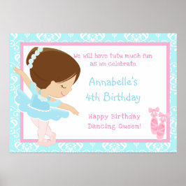 Brunette Ballerina & Blue Damask Poster