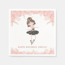 Brunette Ballerina i Black Dress Blommigt Birthday Pappersservett