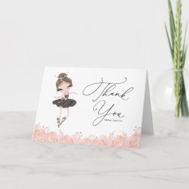Brunette Ballerina i Black Dress Blommigt Birthday Tack Kort