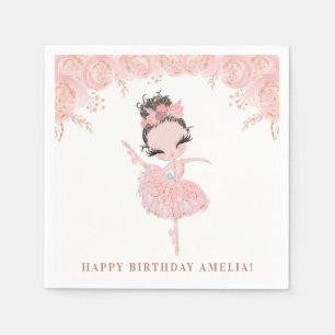 Brunette Ballerina i Rosa Dress Blommigt Birthday Pappersservett