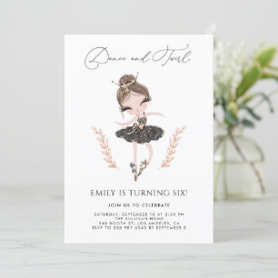 Brunette Ballerina i Svart Dress Glitter-födelseda Inbjudningar