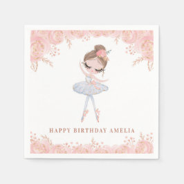 Brunette Ballerina i White Dress Blommigt Birthday Pappersservett