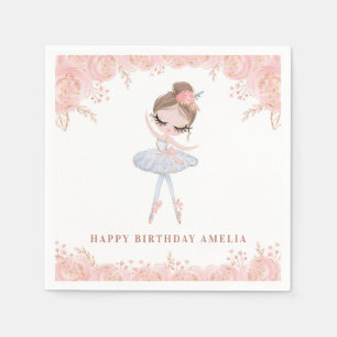Brunette Ballerina i White Dress Blommigt Birthday Pappersservett