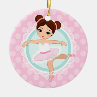 Brunette Ballerina - Rosa Ballet Dancer Girl Julgransprydnad Keramik