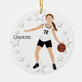 Brunette Basketball Girl in Black and White Julgransprydnad Keramik