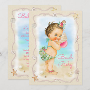 Brunette Beach Baby Conch Snäcka Baby Shower Inbjudningar