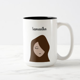 Brunette Beauty: Anpassade Girl Illustration Mu Två-Tonad Mugg