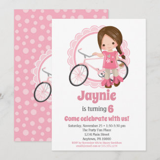 Brunette Bicycle Girl Birthday-inbjudan Inbjudningar