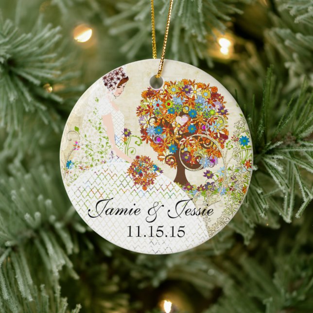 Brunette Birdesmaid Gifts Flower Träd Julgransprydnad Keramik (Träd)
