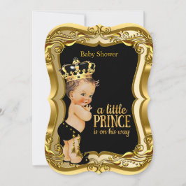Brunette Boy Baby Shower Black Guld Inbjudningar