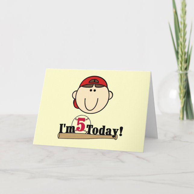 Brunette Boy Baseball 5:e födelsedagen Kort (Framsida)