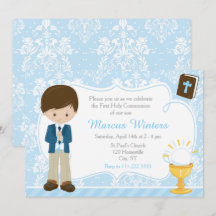 Brunette Boy First Communion Damask