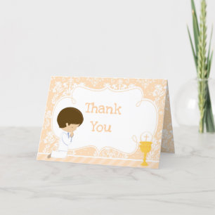 Brunette Boy First Communion Damask 'Tack' Tack Kort
