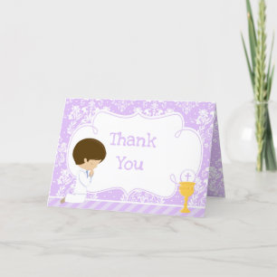 Brunette Boy First Communion Damask 'Tack' Tack Kort