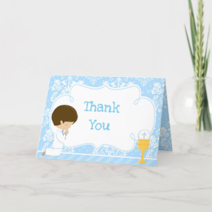 Brunette Boy First Communion Damask 'Tack' Tack Kort