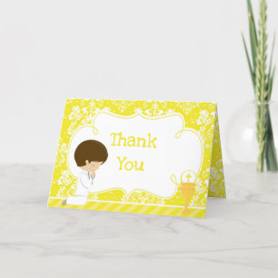 Brunette Boy First Communion Damask 'Tack' Tack Kort