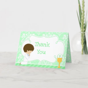 Brunette Boy First Communion Damask 'Tack' Tack Kort