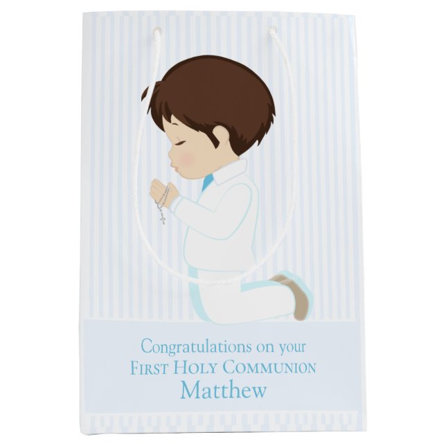Brunette Boy First Communion Gift Bag (Framsidan)