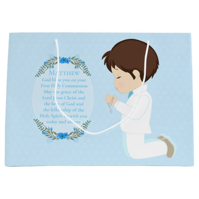 Brunette Boy First Communion Gift Bag (Framsidan)