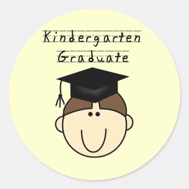Brunette Boy Kindergarten Student Runt Klistermärke (Framsida)