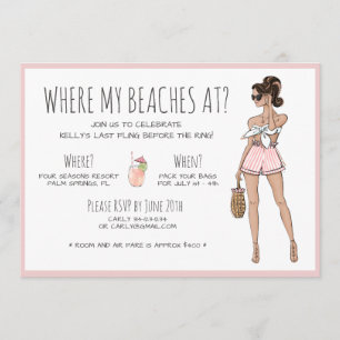 Brunette Bride Bachelorette Beach Party Helg Inbjudningar
