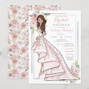 Brunette Bride Blommigt Möhippa Inbjudningar