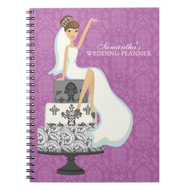 Brunette Bride på Bröllop Cake {orchid} Anteckningsbok (Framsidan)