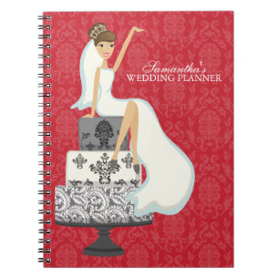 Brunette Bride på Bröllop Cake {red} Anteckningsbok Med Spiral