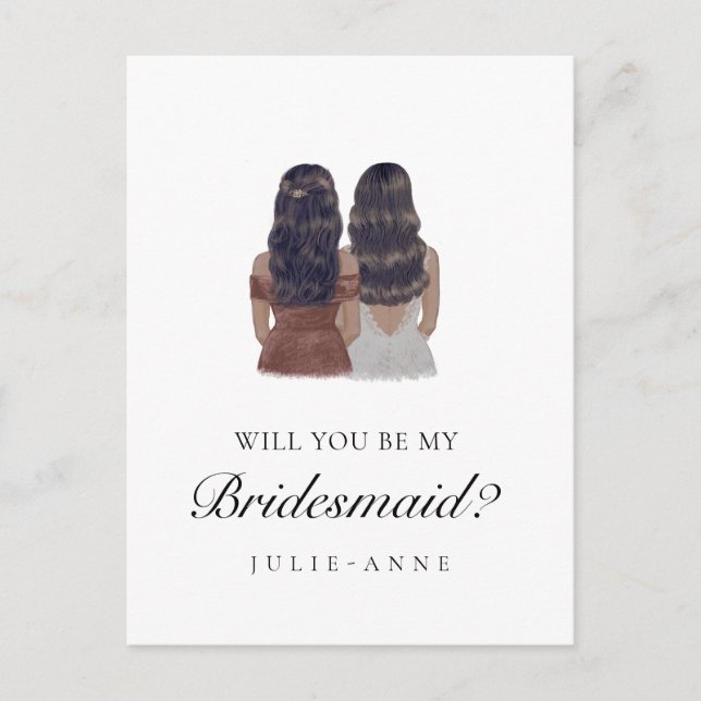 Brunette Bridesmaid Frieri vykort (Framsida)