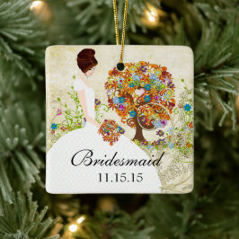 Brunette Bridesmaid Gifts Flower Träd Julgransprydnad Keramik