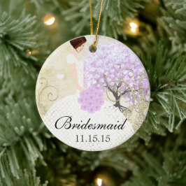 Brunette Bridesmaid Gifts Lavender Heart Löv Träd Julgransprydnad Keramik