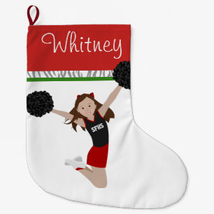 Brunette CheerLedare i Red and Black Stor Julstrumpa