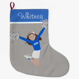 Brunette CheerLedare i White & Blue Stor Julstrumpa