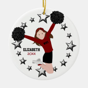 Brunette Cheerwriter Pom Poms in Red & Black Julgransprydnad Keramik