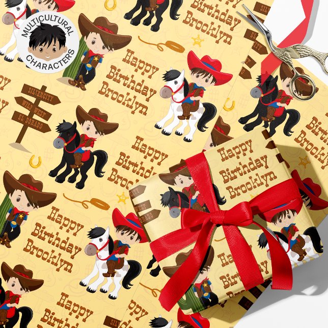 Brunette Cowboy Personlig Wrapping Papper Presentpapper (Skapare uppladdad)