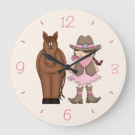 Brunette Cowgirl och Horse Wall Clock Stor Klocka