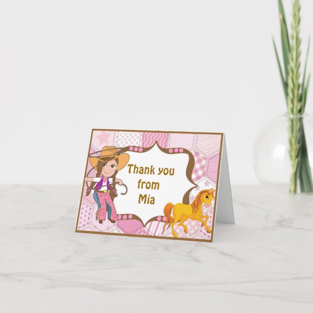 Brunette Cowgirl Tackkort Card (Framsida)