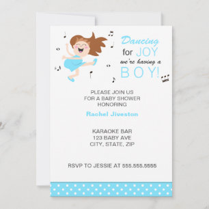 Brunette Dancing for joy Blue pojke dusch Inbjudningar