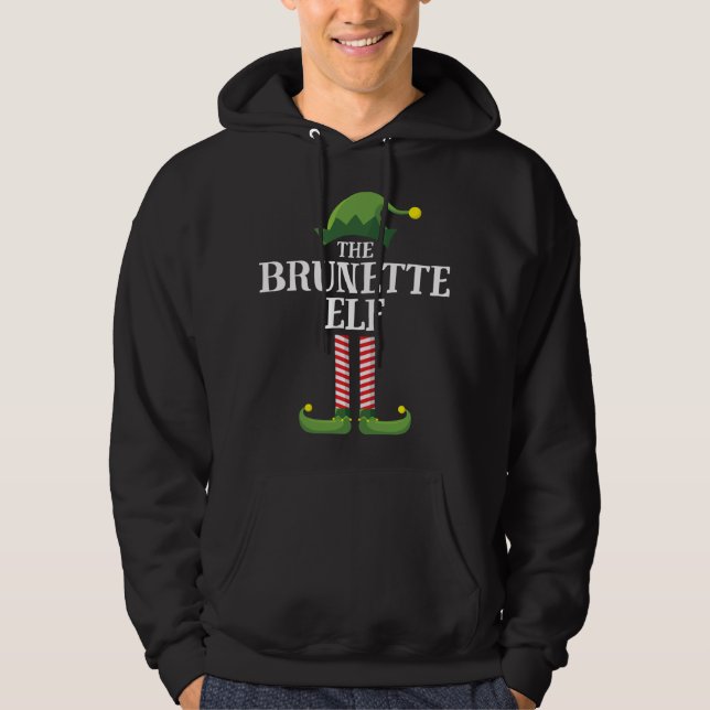 Brunette Elf Matching Familjejul Party Hoodie (Framsida)