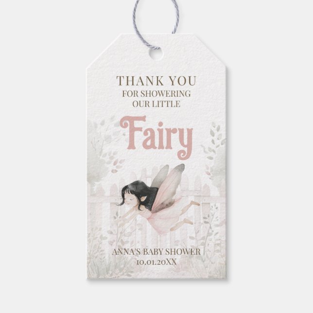 Brunette Fairy Baby Shower Tack Presentetikett (Framsidan)