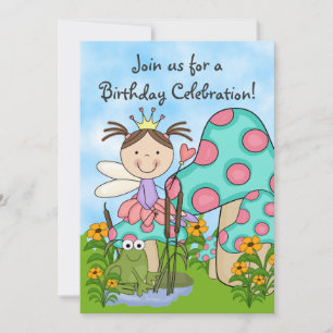 Brunette Fairy Princess och Frog Birthday Inbjudan