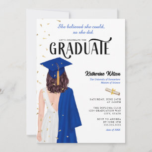 Brunette Female Blue Hon trodde Studenten Inbjudningar