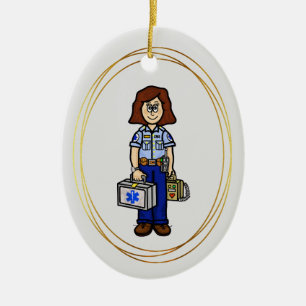 Brunette Female EMS Sjukvårdare Ornament